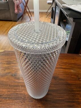 Clear Textured Acrylic Tumbler with Straw - Unbranded